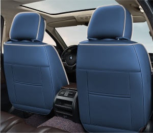 Huse auto premium 5 locuri Deluxe piele ecologică perforată și textil - albastru - alb - Img 4