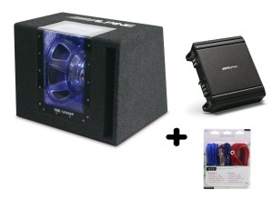 Pachet Subwoofer auto Alpine SBG-1244BP + Amplificator MRV-M250 + cabluri LK-10