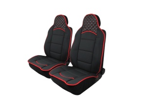 Set 2 huse scaune auto pentru fata, piele ecologica cu textil, negru cu cusatura rosie - Img 2