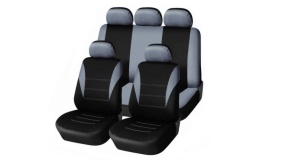 Set huse scaune auto, universale, fata-spate, Negru cu gri, material textil, compatibil airbag