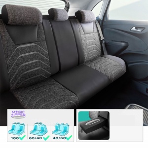 Set huse scaune auto universale, fata-spate, piele ecologica cu textil, negru cu gri si rosu, BODRUM Series - Img 3