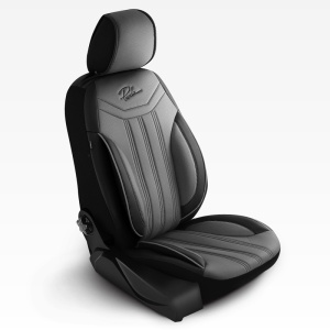 Set huse scaune auto universale, piele ecologica gri cu negru, fata-spate, editia MIAMI