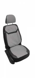 Set huse scaune auto universale, piele ecologica neagra cu velur gri, fata-spate, bancheta spate fractionata