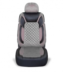 Set huse scaune auto universale, piele ecologica neagra cu velur gri, fata-spate, - Img 3