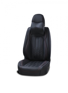 Set huse scaune auto universale, piele ecologica neagra, cusatura rosie, fata-spate