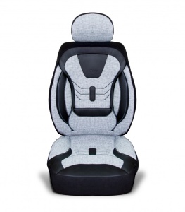 Set huse scaune auto universale seria KETEN, material textil gri si piele ecologica neagra, fata-spate, compatibil airbag - Img 4