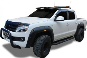Set protectii aripa overfender compatibil Volkswagen Amarok 2010-> , cu leduri, fibra, negru mat