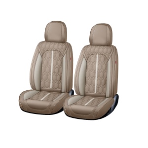Huse auto premium 5 locuri Deluxe piele ecologică perforată - maro deschis - crem - Img 1