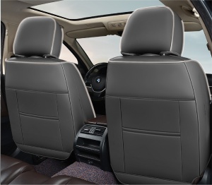 Huse auto premium 5 locuri Deluxe piele ecologică perforată și textil - gri deschis - gri inchis - Img 4