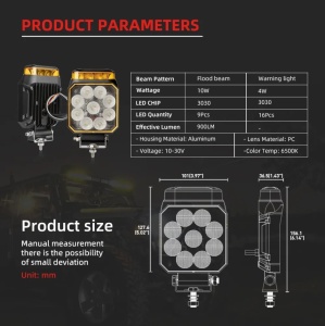 LED reflektor, 14 W fehér fény + narancssárga villogó jelzőfény 12-24V - Img 2