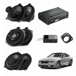 Pachet sistem audio Plug&amp;Play Audison dedicat BMW K4M X4M + Amplificator AF C8.14bit + Conectica dedicata
