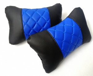 Set 2 pernute universale pentru tetiere, piele ecologica negru cu albastru