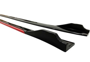 Set 2 Prelungiri praguri tuning 210 cm, negru lucios cu buza rosie