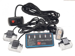 Set 4 Lumini LED, 2 Led, Tip Stroboscop De Avertizare, Galben, Flash, cu Controler, 12V - Img 1