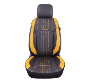 Set huse scaune auto piele ecologica negru cu galben, universale, fata-spate - Img 2