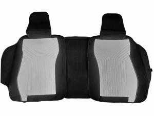 Set huse scaune auto universale Deluxetuning, material textil, negru cu alb, fata-spate, bancheta fractionata - Img 5