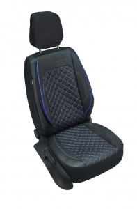 Set huse scaune auto, universale, fata-spate, bancheta fractionata, negru cu cusatura alabstra, piele ecologica - Img 1