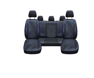 Set huse scaune auto, universale, fata-spate, bancheta fractionata, negru cu cusatura alabstra, piele ecologica - Img 4