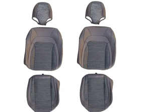 Set huse scaune auto universale, piele ecologica bej cu material textil maro, fata-spate - Img 4