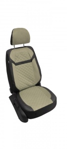 Set huse scaune auto universale, piele ecologica neagra cu velur crem, fata-spate, bancheta spate fractionata