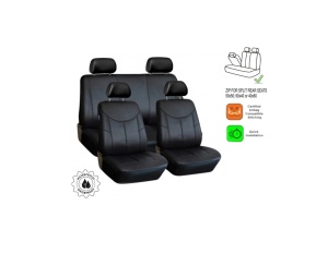 Set huse scaune auto universale, piele ecologica negru, fata-spate, 8 piese, bancheta fractionata, compatibil Airbag - Img 2