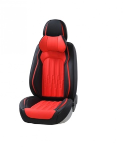 Set huse scaune auto universale, piele ecologica rosu cu negru, fata-spate