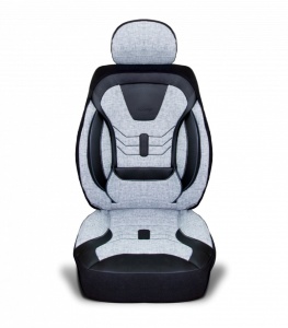 Set huse scaune auto universale seria KETEN, material textil gri si piele ecologica neagra, fata-spate, compatibil airbag - Img 5