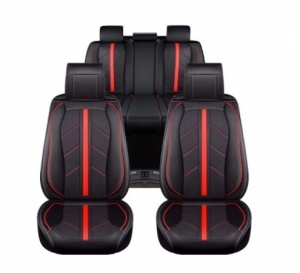 Set huse scaune auto universale SPORT, piele ecologica neagra cu rosu, fata-spate