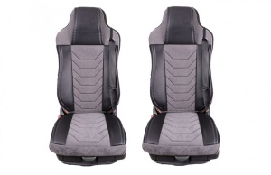 Set huse scaune camion compatibile MAN TGX EURO 6 2007-> piele ecologica cu catifea, negru cu gri