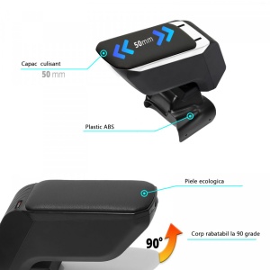 Cotiera auto compatibila cu RENAULT CLIO II, SYMBOL, KANGOO cu suport metalic, negru cu gri - Img 2