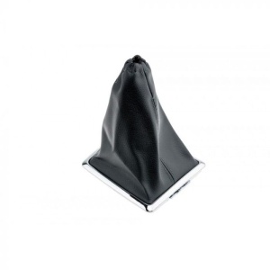 Fekete eko bőr váltókar hüvely, króm kerettel, Ford FOCUS II 2004-2012 modellhez kompatibilis, méretek 139mm x 127mm - Img 2