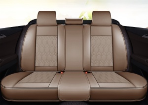 Huse auto premium 5 locuri Deluxe piele ecologică perforată - maro deschis - crem - Img 3