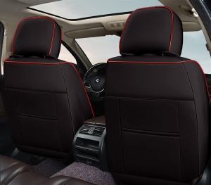 Huse auto premium 5 locuri Deluxe piele ecologică perforată - negru - rosu - Img 4