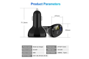 INCARCATOR AUTO 1xUSB QC3.0 + 1xUSB 2.4A + 1xUSB Type-C CU AFISAJ TENSIUNE/PUTERE LED - Img 6