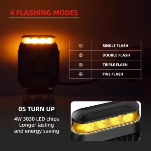 LED reflektor, 14 W fehér fény + narancssárga villogó jelzőfény 12-24V - Img 3
