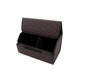Organizator de portbagaj din piele ecologica, cutie de depositare pliabila cu cusatura rosie, dimensiuni 66x30x30 cm - Img 2