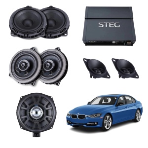 Pachet sistem audio Plug&amp;Play Steg dedicat BMW Hifi BM45C BM4 + Amplificator Steg SDSP 6 + Conectica dedicata