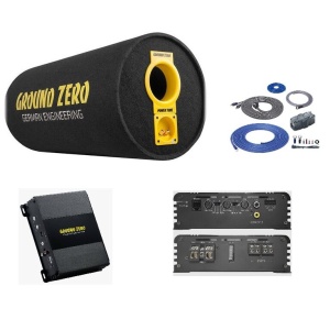 Pachet subwoofer auto tip tub GROUND ZERO GZ 1300PT + GZIA 100.2 + RIK8 - Img 1