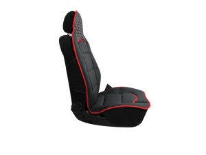 Set 2 huse scaune auto pentru fata, piele ecologica cu textil, negru cu cusatura rosie - Img 4