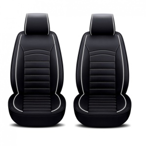 Set 2 huse scaune auto pentru fata, piele ecologica, negru cu dunga alba - Img 1