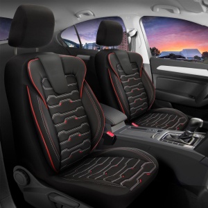 Set huse pentru scaune auto SPORTLINE Design, fata-spate, piele ecologica cu textil, negru cu albastru - Img 2