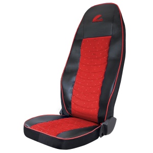 SET HUSE SCAUN TRUCK UMBRELLA PENTRU SCANIA SERIA R 2006-2020 PIELE ECOLOGICA NEAGRA + VELVET ROSU - Img 1