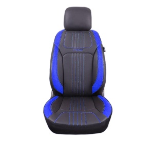 Set huse scaune auto piele ecologica negru cu albastru, universale, fata-spate - Img 2