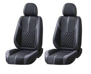 Set huse scaune auto universale de lux din piele ecologica, Negru cu gri model romb pentru scaunele fata si spate