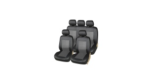 Set huse Scaune Auto Universale Piele ecologica, Negru/Gri, 9 piese