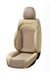 Univerzális autósüléshuzat-garnitúra, bézs ecobőr és bézs textil bevonattal, elöl-hátul