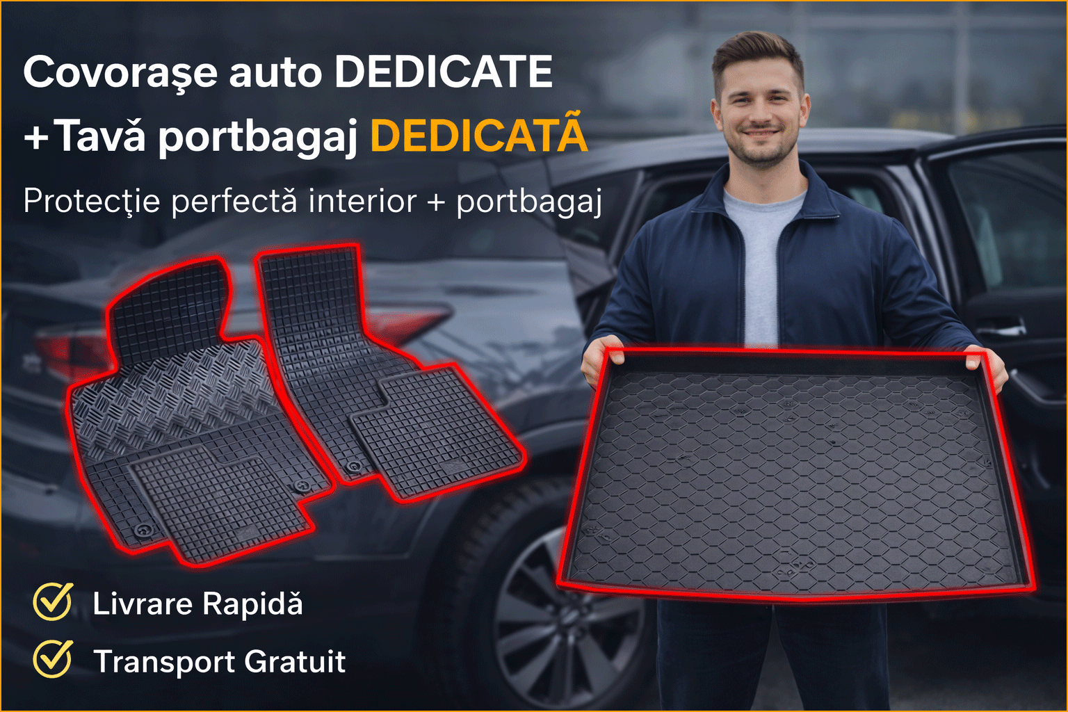 Set Covorase Auto Si Tavita Portbagaj SKODA SUPERB IV din 12.2023 - 2026, caroserie sedan, PORTBAGAJ INFERIOR, FARA PODEA REGLABILA PE INALTIME 