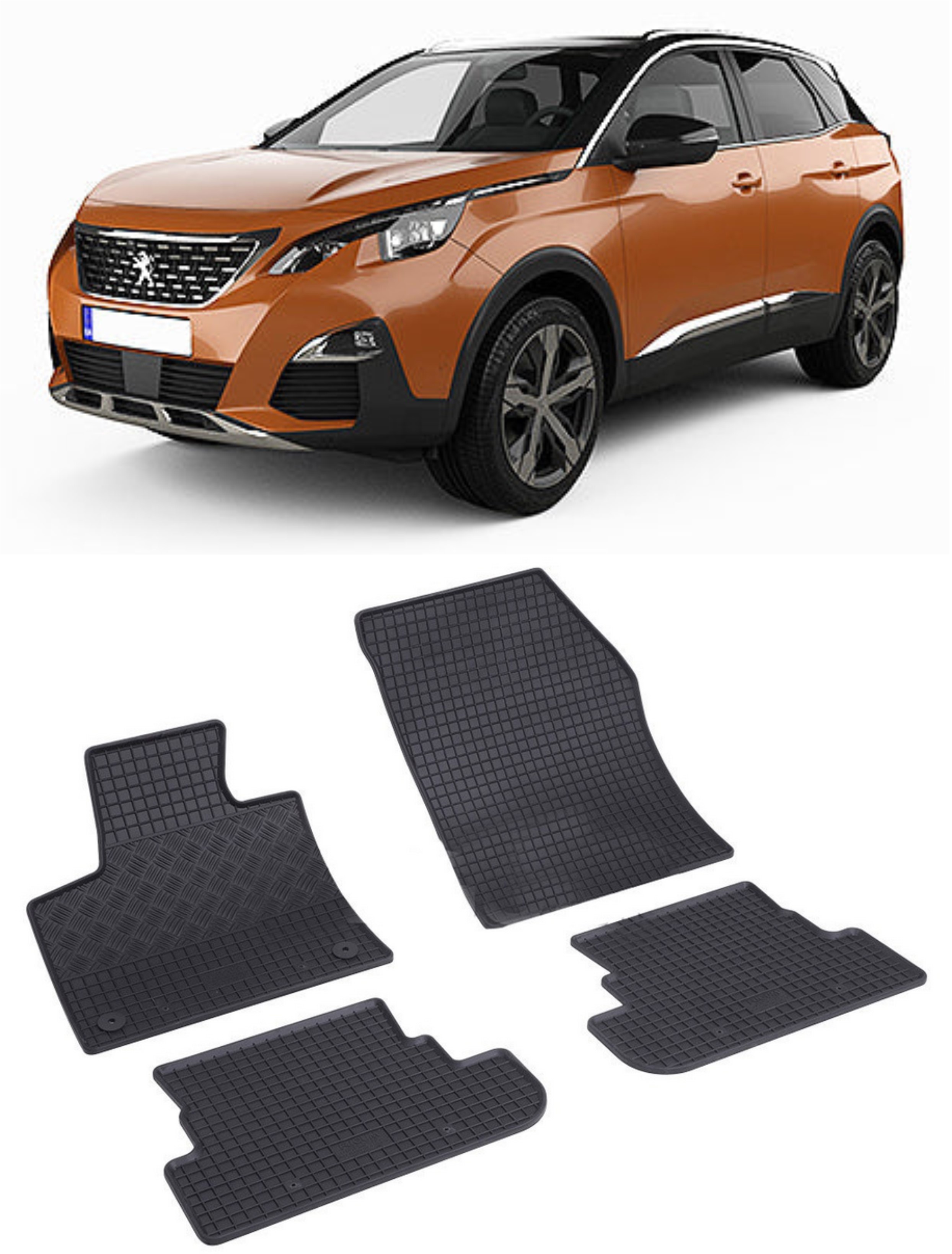 Set 4 covorase Peugeot 3008 Phev 2019-prezent, din cauciuc 100%, compatibile cu autoturismul PEUGEOT 3008