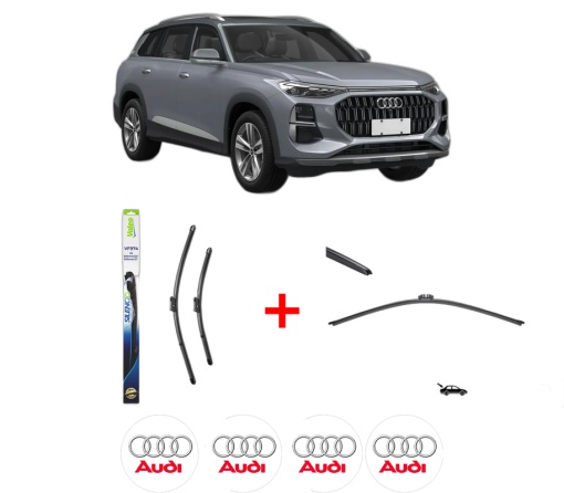 Set 3 stergatoare AUDI Q6 E-TRON (GFB) din 2024, pentru parbriz si luneta fata si spate auto, Valeo Silencio, din cauciuc siliconat rezistent, 4 Stickere Auto AUDI