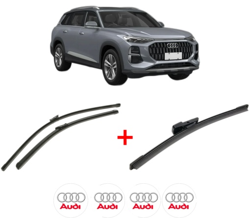 Set 3 stergatoare AUDI Q6 E-TRON (GFB) din 2024, pentru parbriz si luneta fata si spate auto, Bosch Aerotwin, din cauciuc siliconat rezistent, 4 Stickere Auto AUDI